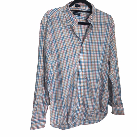 Peter Millar Other - Peter Millar Collection Orange and Blue Pastel Check Button Casual Down Shirt